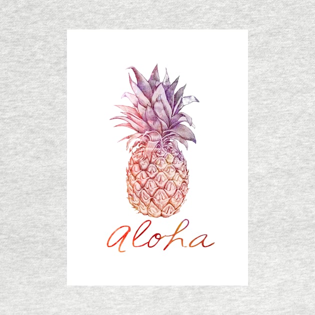 Aloha watercolor and chalk pastel Pineapple by SouthPrints